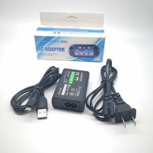 Väggladdare Strömförsörjning AC -adapter med USB -dataladdning Kabelkabel för Sony Playstation Psvita PS Vita PSV 2000 EU US Plug med detaljhandelslåda