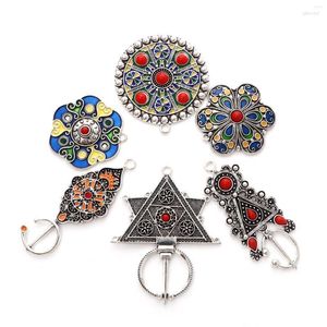 Pendant Necklaces 2PCs Ethnic Bohemia Pendants Antique Silver Color Multicolor Enamel Flower Round Charms DIY Making Necklace Earrings