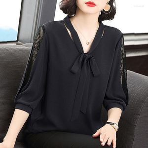 Camicette da donna Vintage 2023 Summer Women Coreano Mezza manica Camicetta in chiffon solido Moda Elegante Casual Lady Camicia ampia Abbigliamento S177