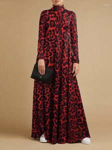 Ethnic Clothing Abaya For Muslim Women High Neck Long Sleeve Sun Group Dubai Dress Loose Elegant Leopard Casual Kaftan Gown