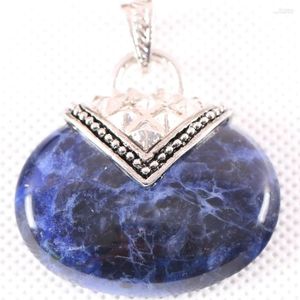Hänghalsband halsband 40x40mm oval hytt cabochon naturlig blå sodalit sten pärla smycken gåva k1138