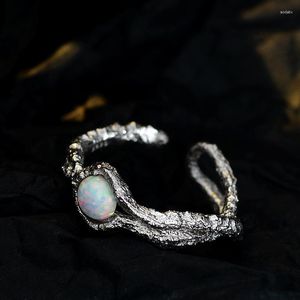 Anelli a grappolo Moda minimalista coreana S925 Anello in argento sterling con opale Donna Ins Vento Apertura Bruciare Rughe Matrimonio