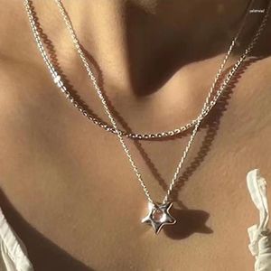 Chains Fashion Trend Light Luxury Niche Sense Collarbone Chain Temperament Simple Cold Wind Five-pointed Star Hollow Necklace