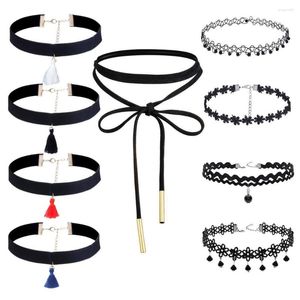 Conjunto de colar gargantilha de 9 peças com pingente de renda gótico preto clássico para mulheres femininas colares de corrente de clavícula