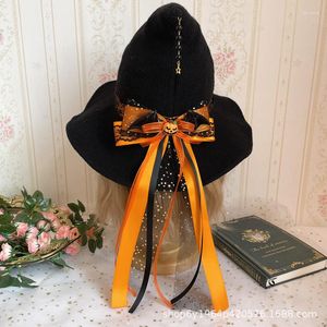 Boinas Lolita Halloween Retro Witch Hat Masquerade Big Bow Wizard Gothic Magical Girl Cosplay Acessórios Festa Decoração