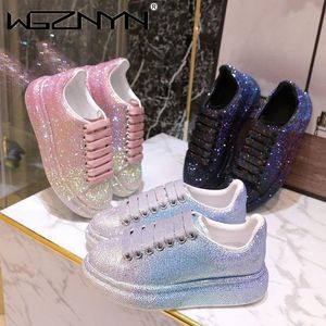 Stövlar 2021 Autumn Leather Women Shoes New Style Fashion Platform Shoes Ins Platforms Sneakers Tide Shine Bling Rhinestone Shoes