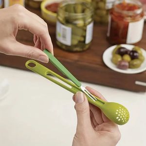 1pc Green Long Handle Colander Fork, 2-in-1 Canned Scoop, Milkshake Spoon, Kitchen Supplies Kitchen Gadgets