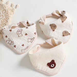 Dual-use Baby Bib Handkerchief Newborn Saliva Towel Triangle Feeding Cotton Burp Cloths Kerchief Cartoon Bear Bandana