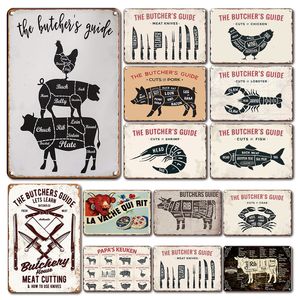 Articoli di novità antica The Butcher's Guide Metal Segno Vintage Kitchen Animal Market Market Market Sign Segno Art Cut's Poster Plave Decorazione della parete 230625 230625