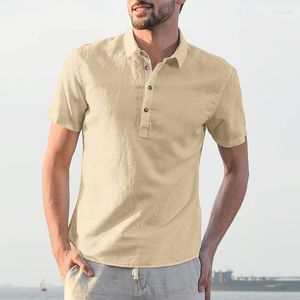 Camicie casual da uomo Uomo 2023 Uomo Cotone Lino Estate Marca Camicia a maniche corte Collo alla coreana Tinta unita Retro Tees # 3