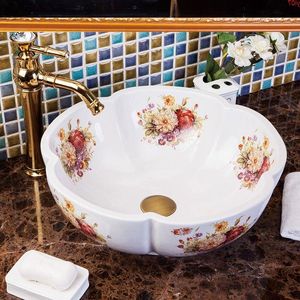 Pia de lavatório de porcelana com padrão de peônia, pia de cerâmica, lavatório de bancada, projetos de banheiroboa quantidade Tueab