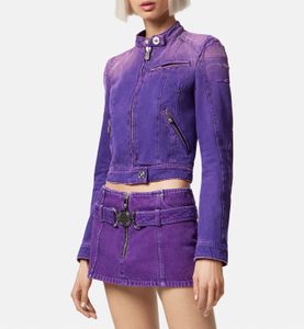 two piece skirt set Purple wash jeans jacket Mini skirt suit