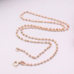 Chains Real 18K Rose Gold Chain For Women Female 2.0mm Carved Beads Link Necklace 42cm Length Au750