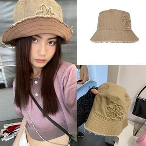 2023 Koreansk design Flower retro tvättade bomullskvinnor hink hatt mångsidig mode burr solskyddsbaser bassäng hattar män casual bob cap