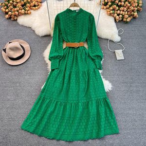 Casual Dresses 2023 Spring Embroidery Long Dress Women Hollow Out Single Breasted Sleeve Ladies Party