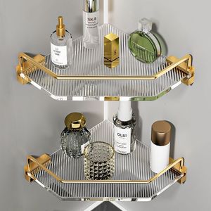Badrumshyllor akryl toalett rack gratis stans ljus lyx gyllene silver stativ duschrum lagringstillbehör hyllan 230625