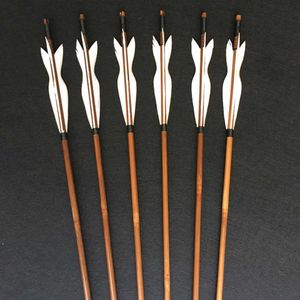 Bow Arrow 6 12 24pcs Archery Handmade Bamboo Arrows Inches Turkey Feathers For Recurve Bow Straight Bow American Bow Outdoor HuntingHKD230626
