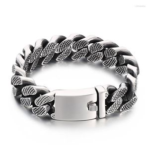 Link Bracelets Stainless Steel For Women Men Silver Color Toggle Clasps Scratch Texture Cuban Chain Bangles Vintage Punk Jewelry