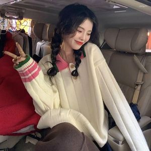 Damenjacken 2023 Herbstmode Süße Kontrastfarbe Pullover Frauen Japanischer fauler College-Stil Gestricktes Top Boutique-Kleidung