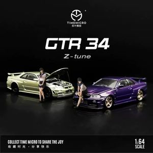 Diecast Model car Time Micro 1 64 GTR R34 Sports Car Diecast Model Car Limited Edition Metal Chassis Acrylic Display Collection Ornaments 230625