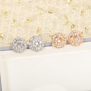 Kolczyki stadnowe marka pure 925 srebrna biżuteria dla kobiet złota róża kwiat Lucky Design Wedding Party Mini Cute Size