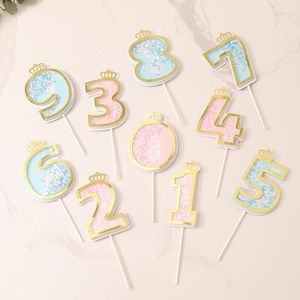 Festive Supplies Shining Sequins Blue Happy Birthday Number Insert For Kids Adult Girls Party Crown NOT Candles Cake Decoration