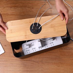 Storage Bags Wooden Cable Box Power Line Case Dustproof Charger Socket Organizer Wire Home Winder 230625