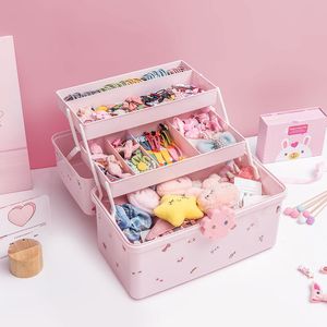 Bolsas de almacenamiento Caja de accesorios para el cabello para niños Cuerda para la cabeza del bebé Horquilla Banda de goma Joyería Vestir Chica linda Gorra grande 230625