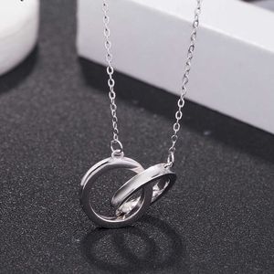 Designer Brand S925 Sterling Silver Double Ring Necklace 1837 fashion temperament pendant Tiffays double ring silver clavicle chain for women