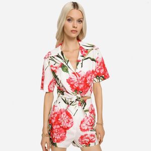 Women's T Shirts 2023 Fashion Tee Floral Flower Print Set Suits Shirt Short Sleeve Designer för kvinnor