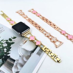 BLING FOR-LEAF CLOVER BANDS Apple Watch Band Ultra 49mm Band 40mm 44mm 45mm Ring Correa iWatch Series 8 7 SE 6 5 4 38mm 42mmブレスレットのための高級ステンレススチールストラップ