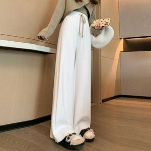 Design sense side pleated pit knitted wide leg pants for women autumn and winter, with a loose and fit, straight tube floor mop pants