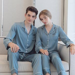 Herren-Nachtwäsche, Pyjamas für Paare, Seidensatin, hochwertige männliche Pyjama-Sets, lange Button-Down-Pijama, Heimkleidung, Damen und Herren, Loungewear