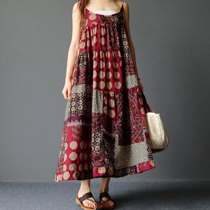 Elbiseler Kadın Pamuk Keten Boho Maxi Elbise Büyük Boyutlu Kolsuz Spagetti Kayışı Yaz Gevşek Kazan Kaftan Vestidos Uzun boylu elbise