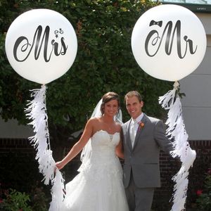 Party Decoration 18/36inch Round White Print Mrmrs Latex Foil Balloons Bride to All Air Globos äktenskap bröllop ballonger dekor