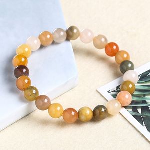 Gold silk jade bead bracelet natural stone beaded elastic healing gemstone bracelets for men women fashion jewelry