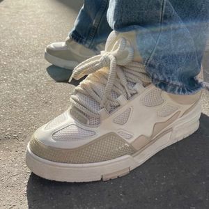 Beige witte skate sneakers populaire luxe ontwerpers heren schoen rubberen zool stretch katoen lage dames sneakers