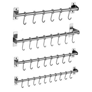 Kitchen Towel Hooks Wall Mounted Utensil Rack Stainless Steel Hanging Rail with 6810 Removable Hanger Organizer 230625