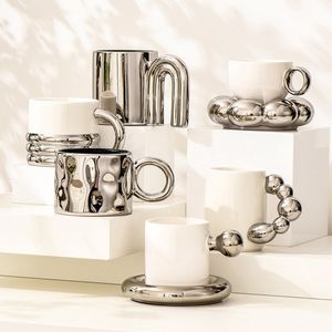 Becher, personalisierte Tasse, silberne Keramiktasse, Kaffeetasse zum Trinken von Tee am Nachmittag, nordischer Stil, Lehrergeschenk 230625