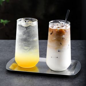 Mugs Handmade Japanese Ins Latte Coffee Cup Heat Resistant Striped Borosilicate Glass Mug Home Thickened Tumbler 480ML 230626