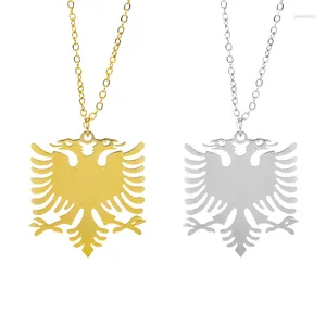 Anhänger Halsketten Mode Metall Edelstahl Albanischer Adler Halskette Gold Farbe Doppelkopf Nationalflagge Hip-Hop-Kette Schmuck