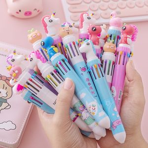 Bollpoint pennor 20st Cartoon 10 Color Pen Multi Color Drivable Oil Cute Unicorn Swan Education Office Suppli School Stationery 230626