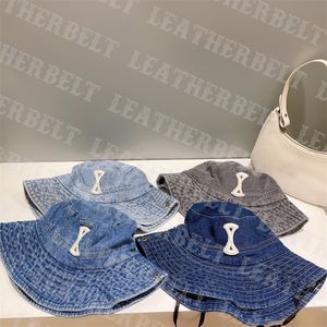 Fashion Denim Bucket Cap Jacquard Letter Fisherman Hat Women Men Beach Wide Brim Hats Canvas Drawstring Cap