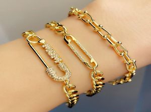 Charm Bracelets EYIKA Charms Clipe de papel MOM Letter Pave Zircon Bracelet Cuban Chain Pin Wristlet Women Gold Color CZ Jewelry Access7771595