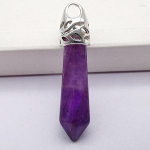 Pendant Necklaces 8x38MM Purple Crystal Stone GEM Pillar Jewelry S214