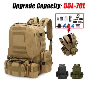 حزم الظهر ترقية 55L-70L سعة كبيرة العسكرية 4 في 1Molle Men Sport Propack Backpack Backback Outdoor Cliking Cliking 230625