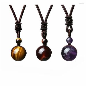 Pendant Necklaces Natural Gems Tiger's Eye Stone Amethyst Round Bead Necklace For Women And Men Healing Energy Lucky Jewelry Gifts