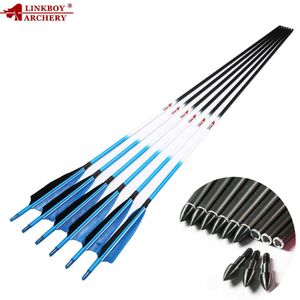 Bow Arrow 6pcs Linkboy Archery Carbon Arrows Spine 300-800 ID6.2mm 30/32inch Compound Bow Recurve Bow Hunting AccessoriesHKD230626