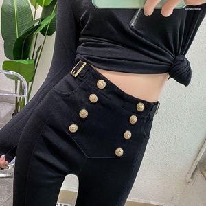 Women's Jeans Women's Slim Skinny Black Double-breasted Deco Women High Waist Vintage Streetwear Korean Denim Ankle-Length Pants A485