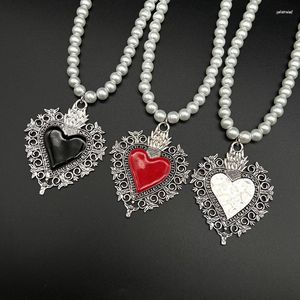 Choker Gothic Sacred Heart Chokers Halsband Dark Art Goth Jewelry Emamel Pearls Halsband för kvinnor Rock Metal Gifts